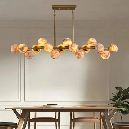 Mid Century Modern Sputnik 12 Light Gold Alabaster Globe Chandelier | Morylighting (31)