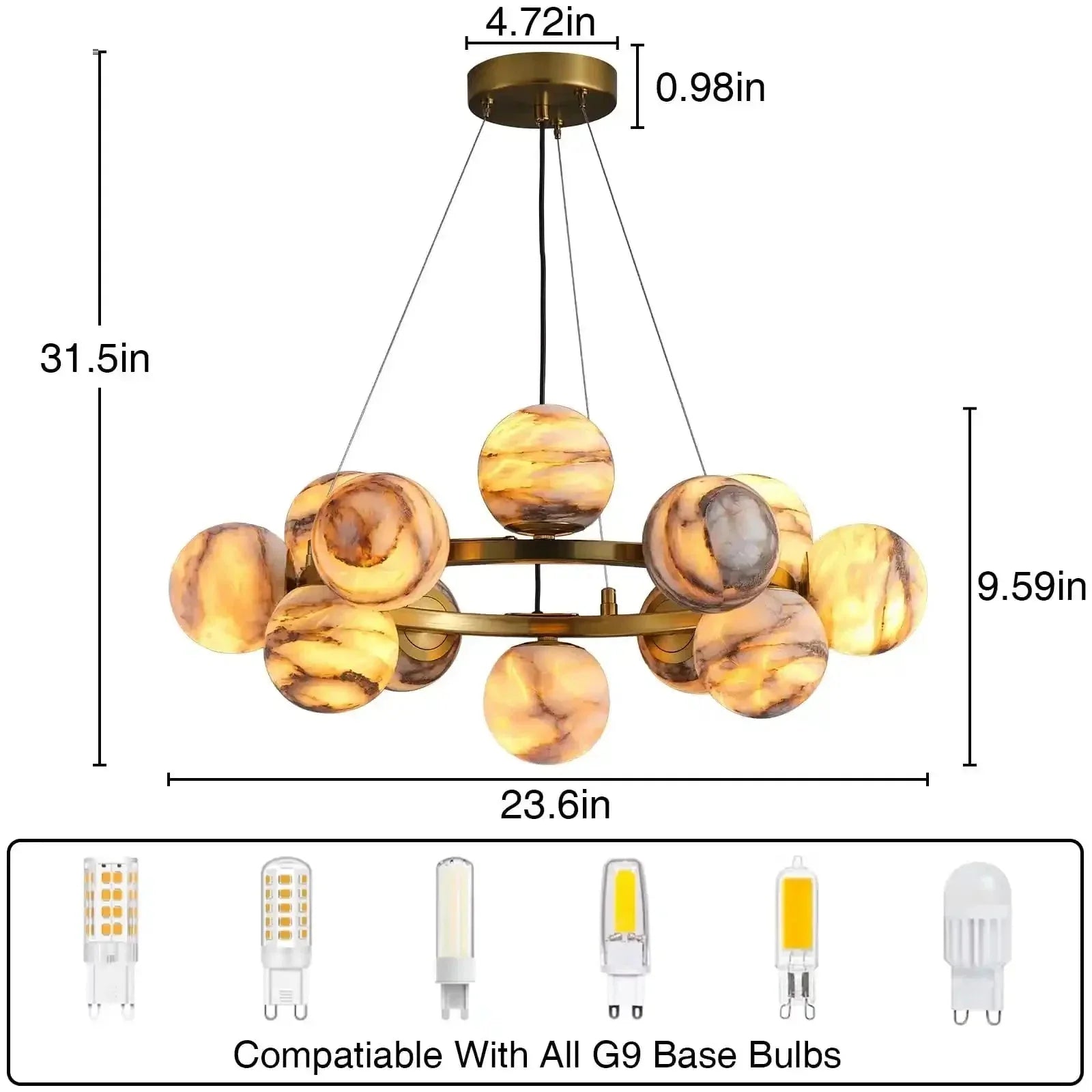 Mid Century Modern Sputnik 12 Light Gold Alabaster Globe Chandelier | Morylighting (26)
