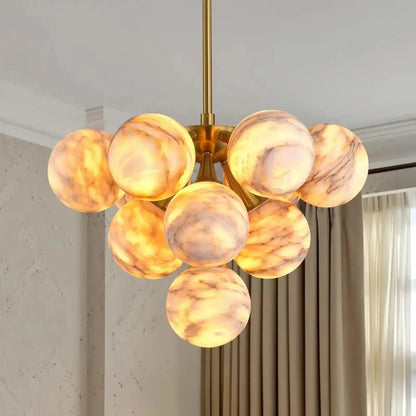 Mid Century Modern Sputnik 12 Light Gold Alabaster Globe Chandelier | Morylighting (3)