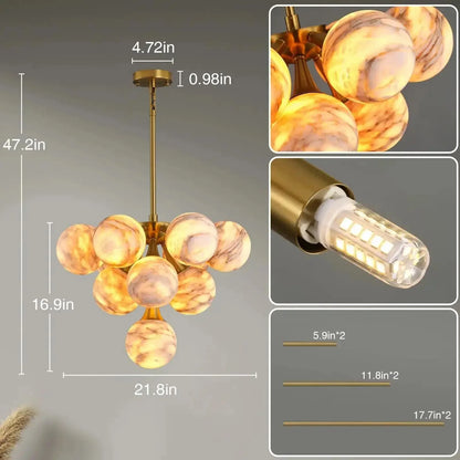 Mid Century Modern Sputnik 12 Light Gold Alabaster Globe Chandelier | Morylighting (22)