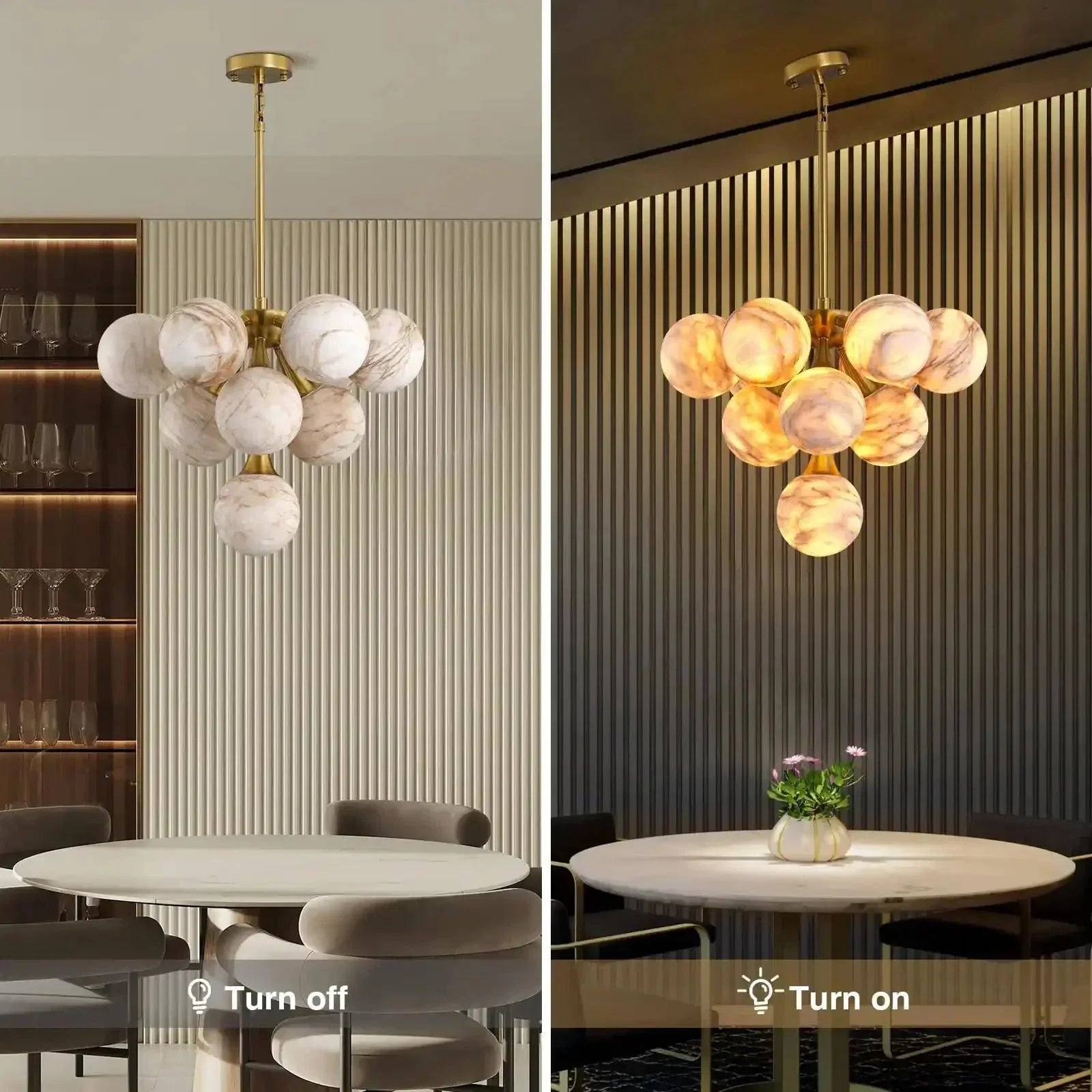 Mid Century Modern Sputnik 12 Light Gold Alabaster Globe Chandelier | Morylighting (20)