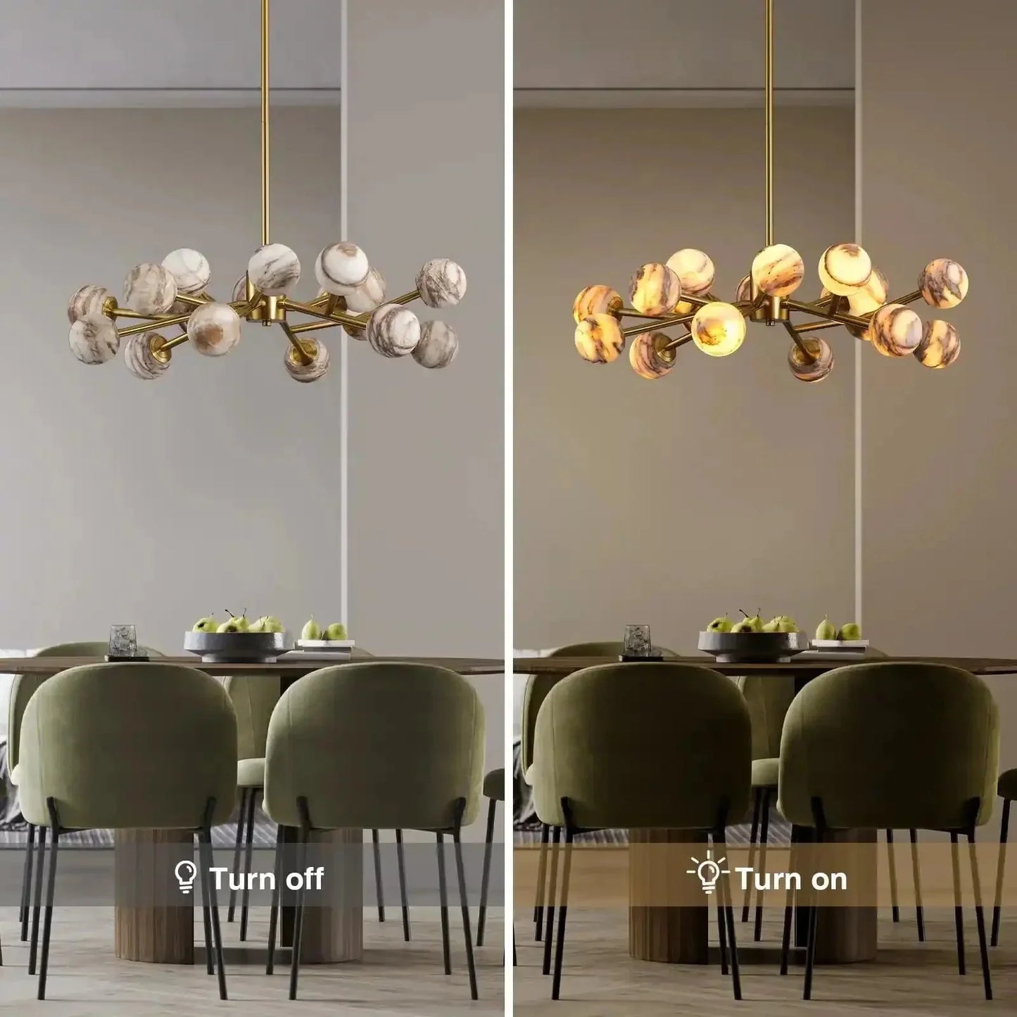 Mid Century Modern Sputnik 12 Light Gold Alabaster Globe Chandelier | Morylighting (15)