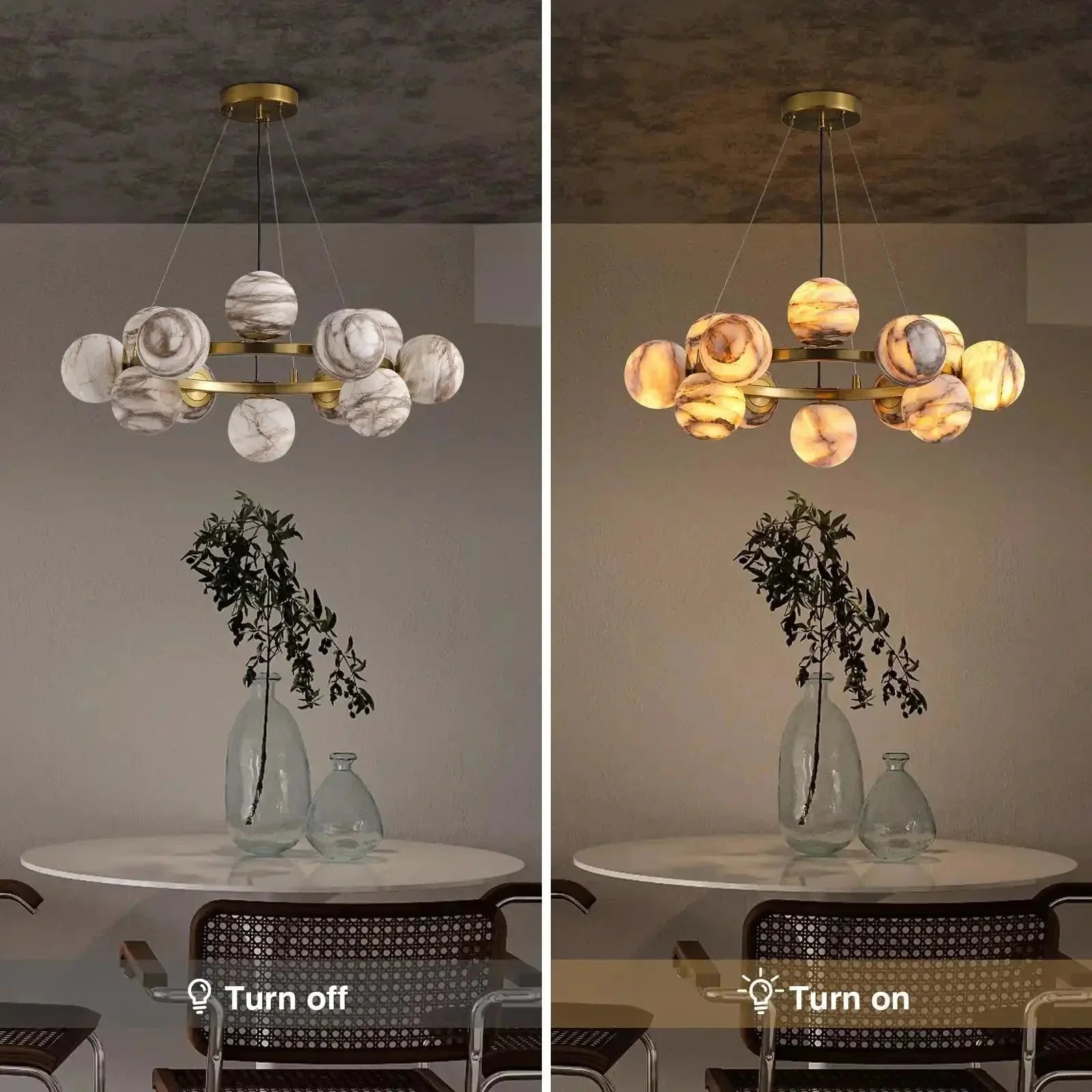 Mid Century Modern Sputnik 12 Light Gold Alabaster Globe Chandelier | Morylighting (12)