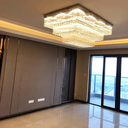 Modern Extra 2/3 Tiered Flush Mount Crystal Chandelier for Large Area