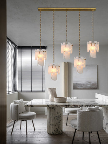 Tired Alabaster marble Cluster Chandelier 13" with adjustable chain