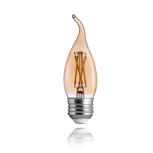 E12 Amber Glass LED Candle Bulb, 4W 2700K Warm White