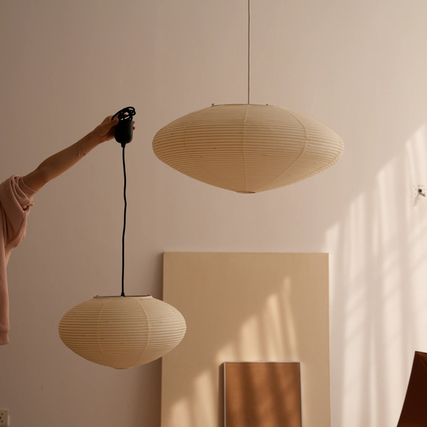 Japanese Ribbed Paper Pendant Light