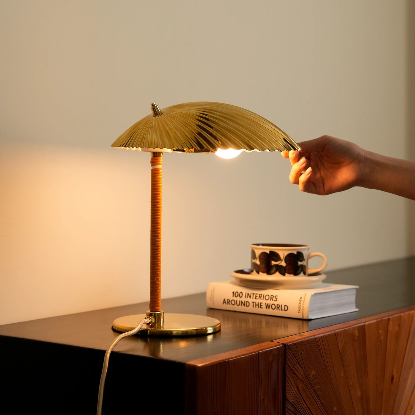 Pleated Brass Dome Table Lamp