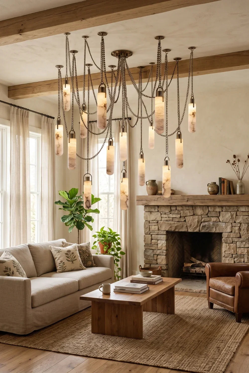 Multi-head Alabaster Cylindrical Chandelier - view 4 | morylighting