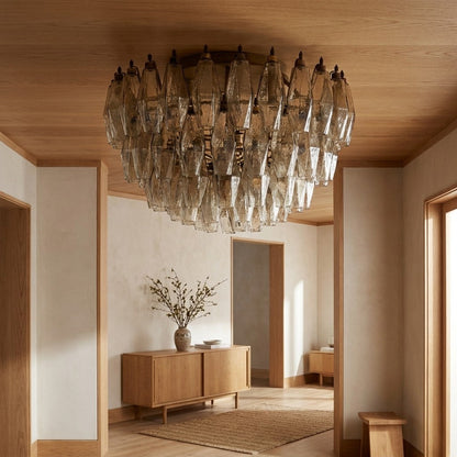 Murano Chandelier – Poliedri – 84 glasses – Dark smoked