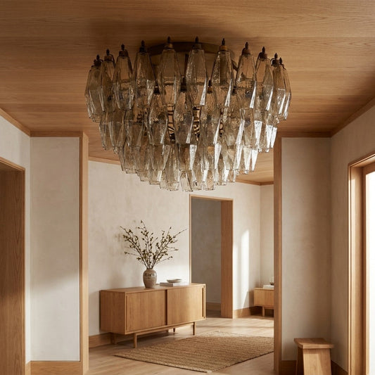Murano Chandelier – Poliedri – 84 glasses – Dark smoked