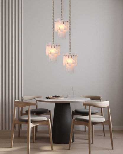 Tired Alabaster marble Cluster Chandelier 13" with adjustable chain
