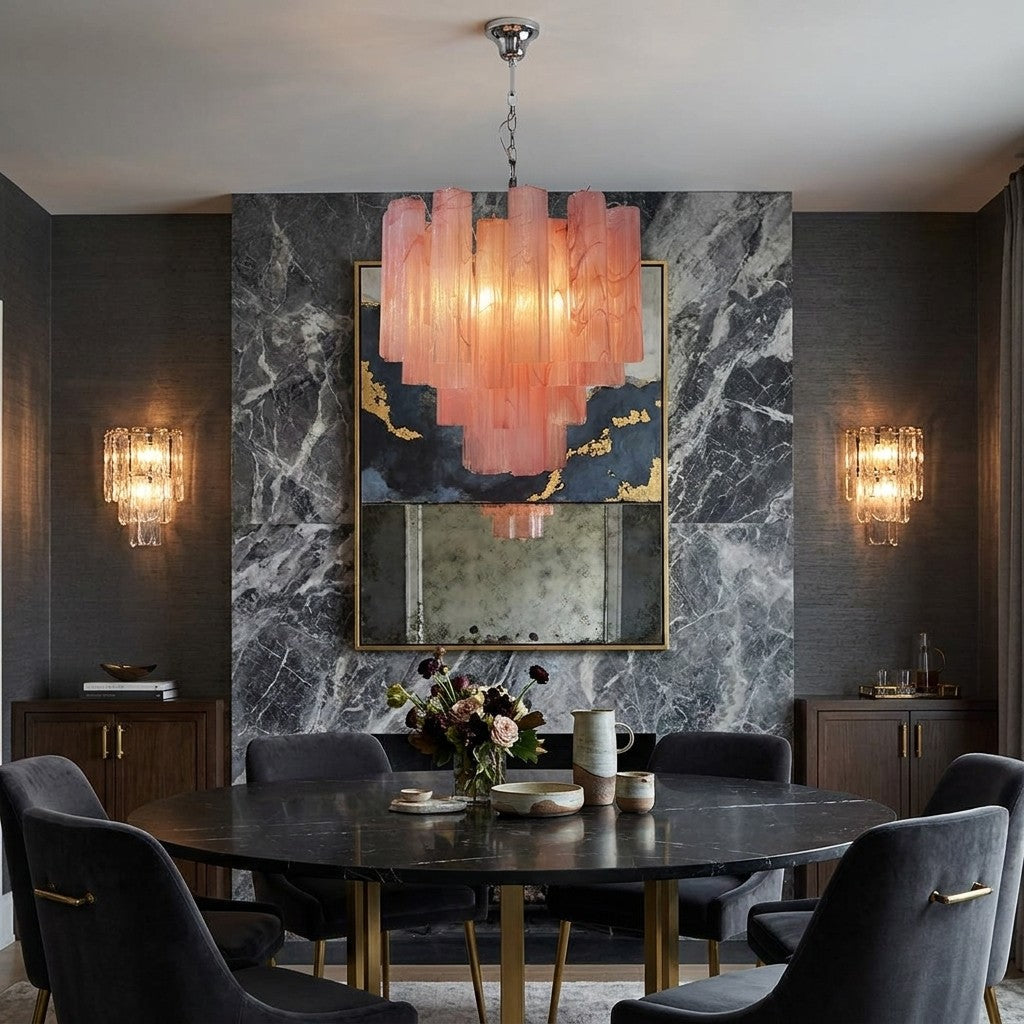 Pink Murano Glass Tronchi Chandelier