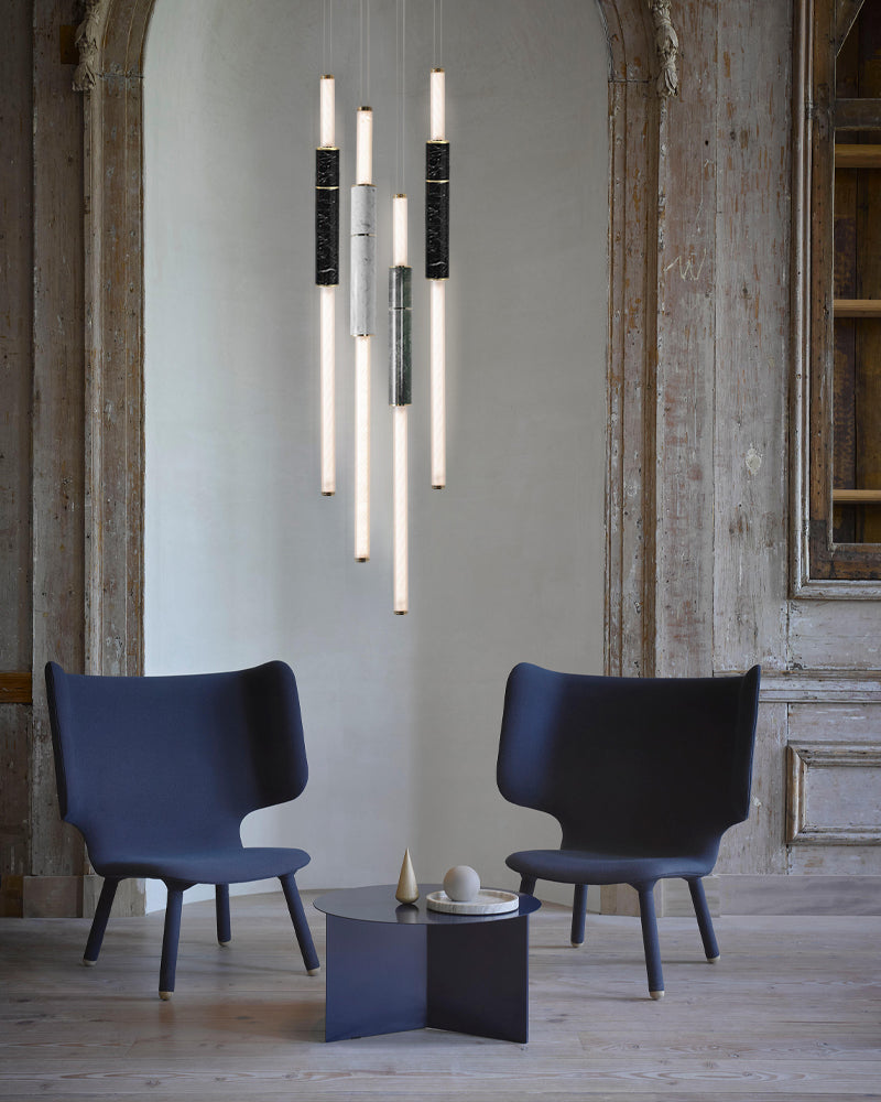 Linear Pipe Alabaster & Acrylic Pendant Light for dining room | vertically & horizontally