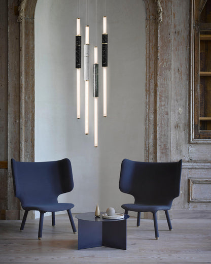 Linear Pipe Alabaster & Acrylic Pendant Light for dining room | vertically & horizontally