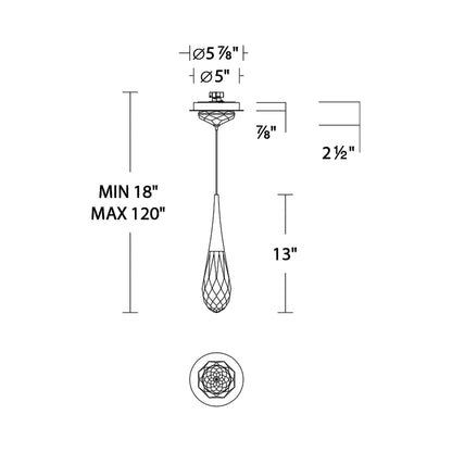 Hibiscus LED Mini Pendant Light - line drawing.