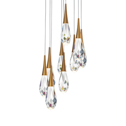 Hibiscus LED Multi Light Pendant Light in Aged Brass (9-Light).
