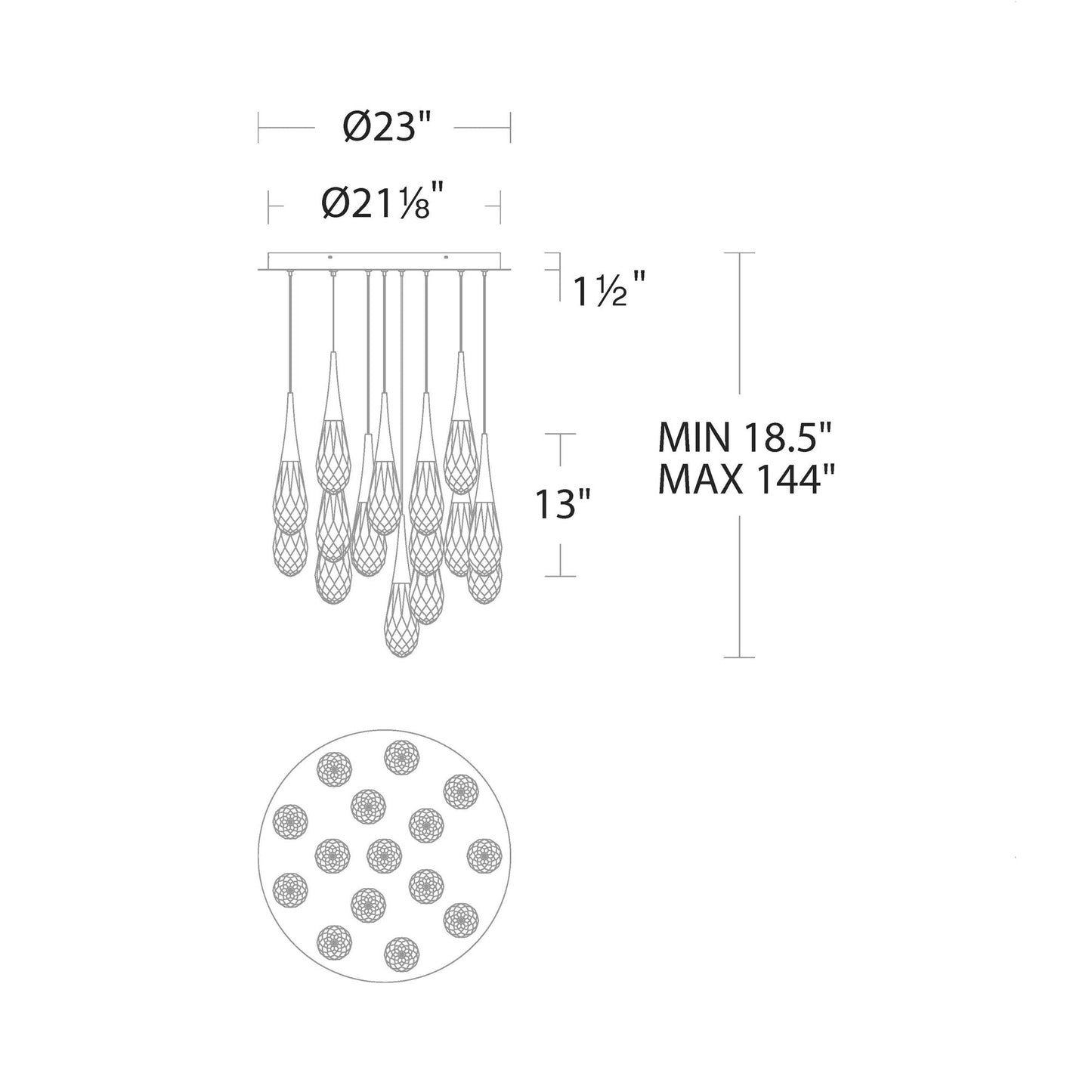 Hibiscus LED Multi Light Pendant Light - line drawing.