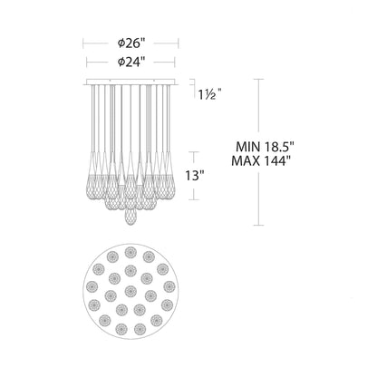 Hibiscus LED Multi Light Pendant Light - line drawing.