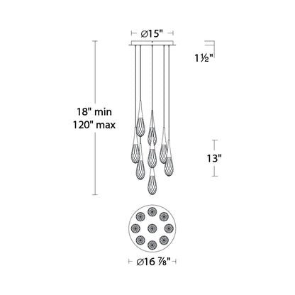 Hibiscus LED Multi Light Pendant Light - line drawing.