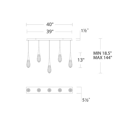 Hibiscus Linear LED Multi Pendant Light - line drawing.