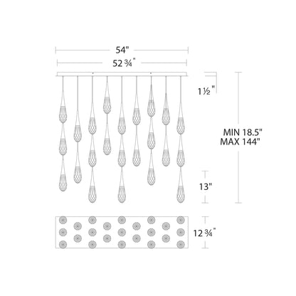 Hibiscus Linear LED Multi Pendant Light - line drawing.