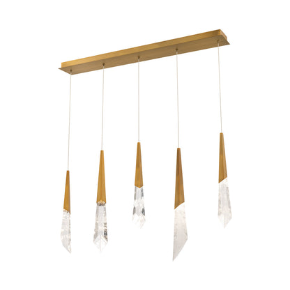 Solitude Linear LED Multi Pendant Light in Aged Brass (5-Light).