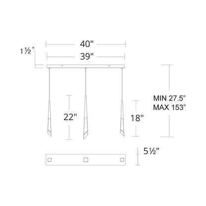 Solitude Linear LED Multi Pendant Light - line drawing.