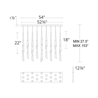 Solitude Linear LED Multi Pendant Light - line drawing.