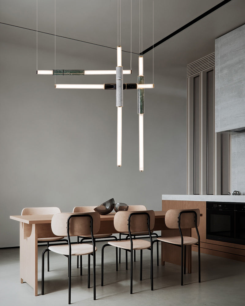 Linear Pipe Alabaster & Acrylic Pendant Light for dining room | vertically & horizontally