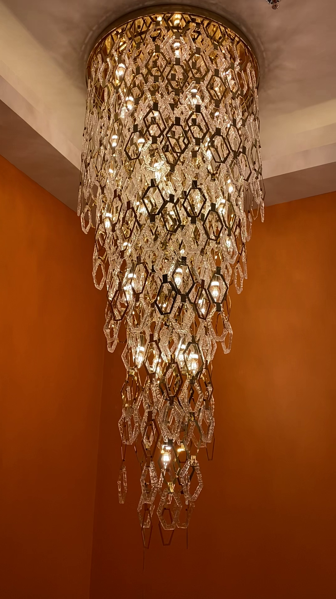 Modern Flush Mount Hexagon Crystal Chandelier for Staircase/Foyer