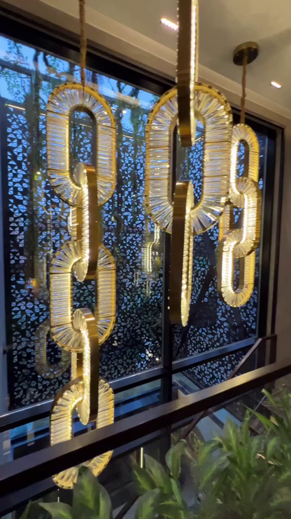 Luxury Crystal and Metal Chain Pendant Chandelier for High Ceilings with Modern Finish