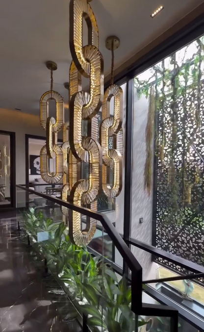 Luxury Crystal and Metal Chain Pendant Chandelier for High Ceilings with Modern Finish
