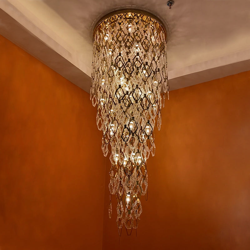 Modern Flush Mount Hexagon Crystal Chandelier for Staircase/Foyer