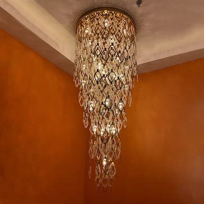 Modern Flush Mount Hexagon Crystal Chandelier for Staircase/Foyer