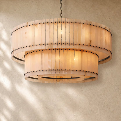 San Marcon Alabaster Two-Tier Round Chandelier