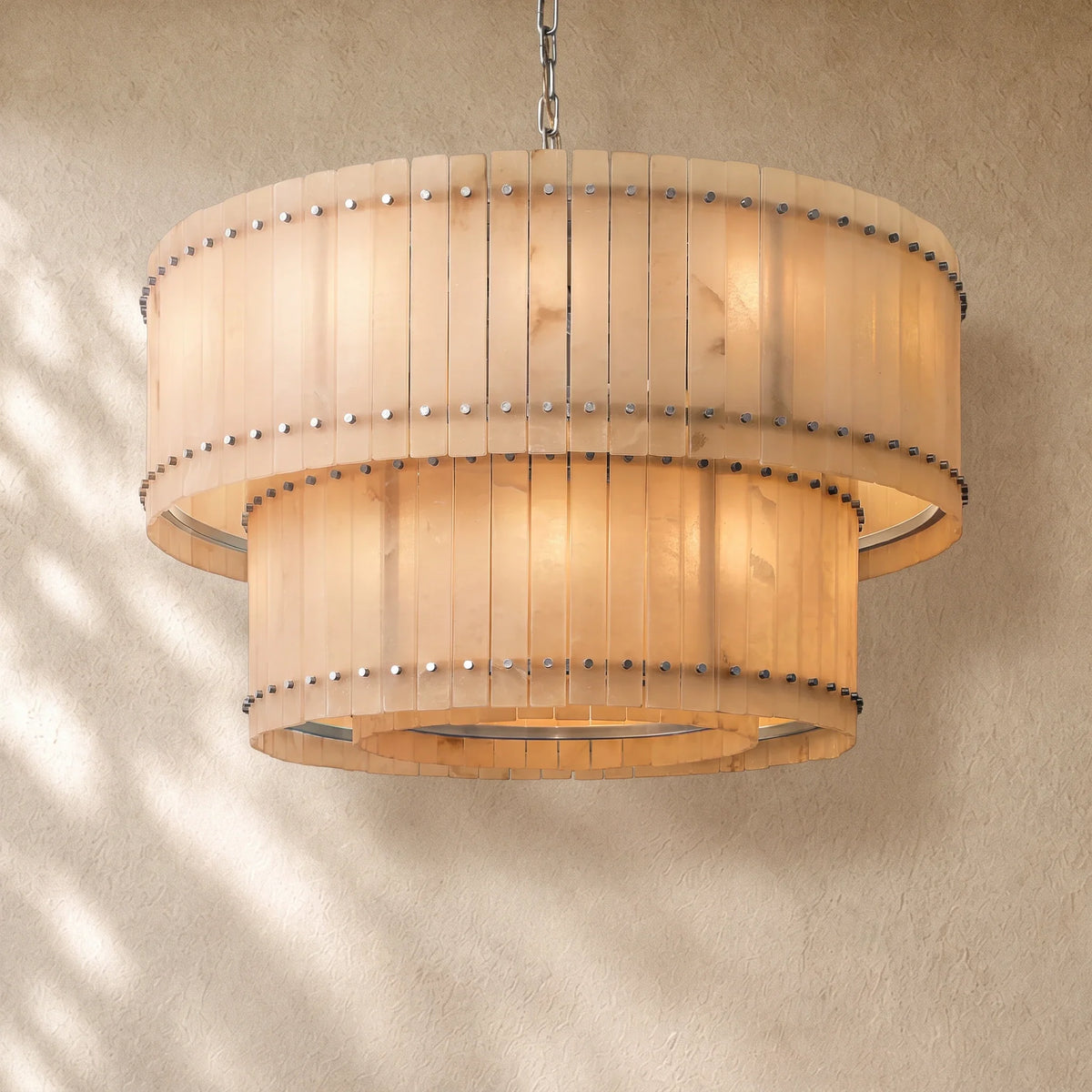 San Marcon Alabaster Two-Tier Round Chandelier